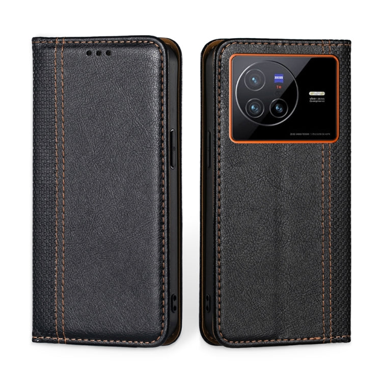For vivo X80 China Grid Texture Magnetic Flip Leather Phone Case