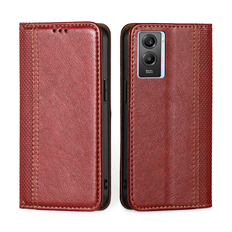 For vivo Y55s 5G Grid Texture Magnetic Flip Leather Phone Case