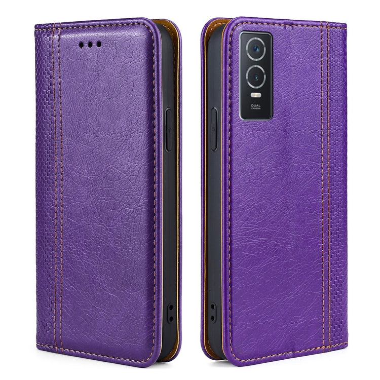 For vivo Y76s China / Y74s Grid Texture Magnetic Flip Leather Phone Case