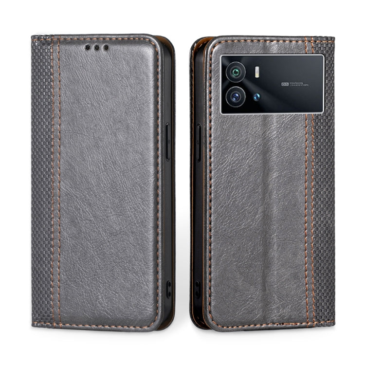 For vivo iQOO 9 5G Grid Texture Magnetic Flip Leather Phone Case