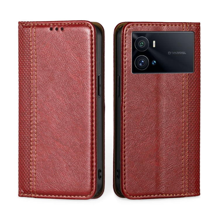 For vivo iQOO 9 Pro 5G Grid Texture Magnetic Flip Leather Phone Case