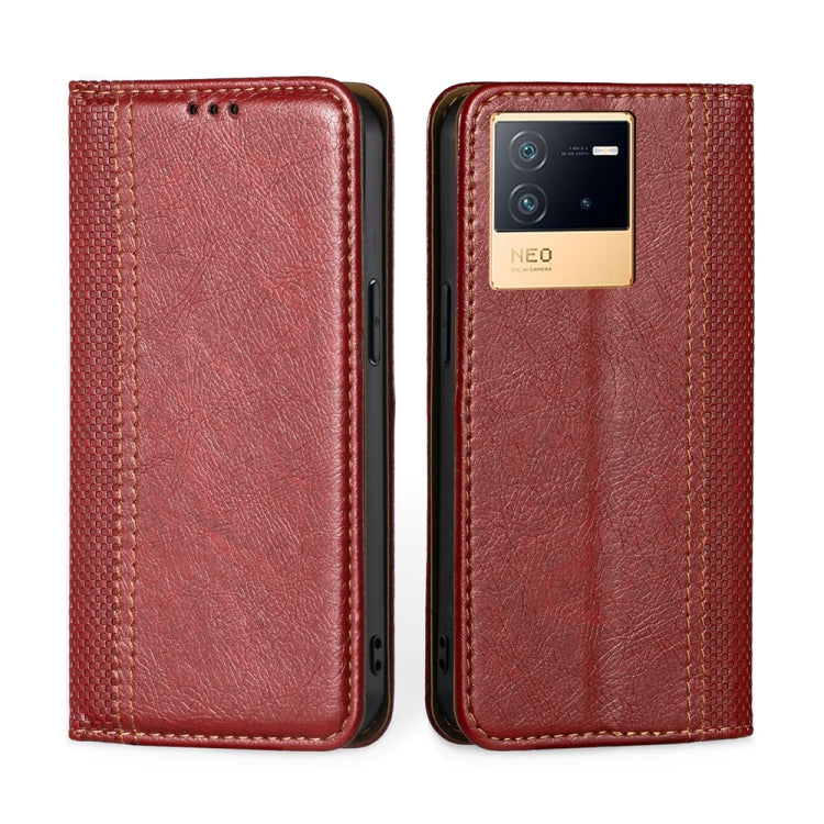 For vivo iQOO Neo6 5G Grid Texture Magnetic Flip Leather Phone Case