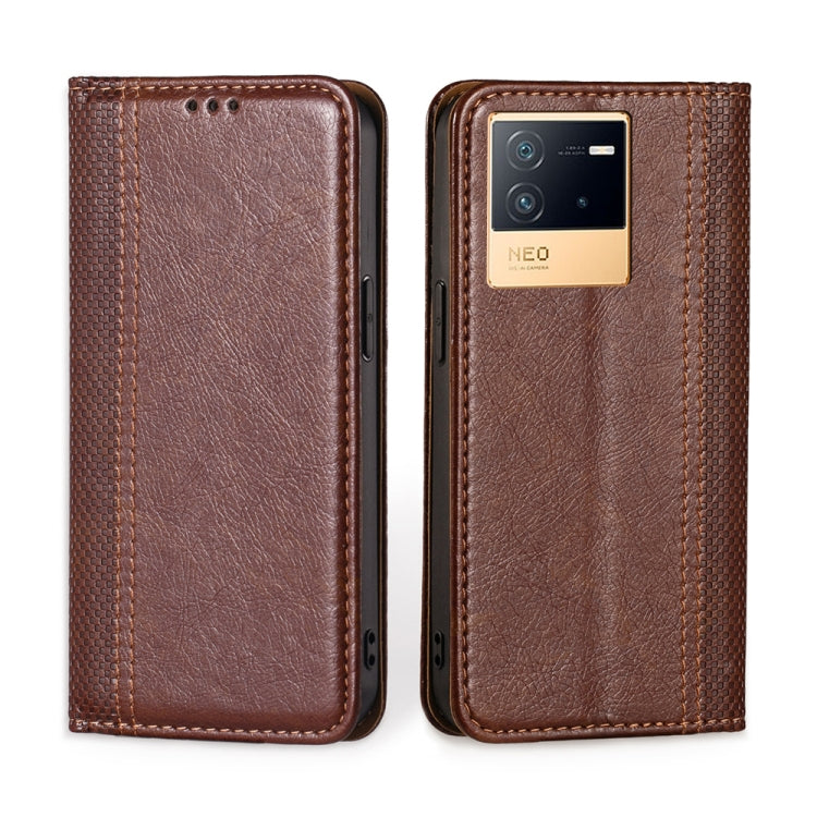 For vivo iQOO Neo6 5G Grid Texture Magnetic Flip Leather Phone Case