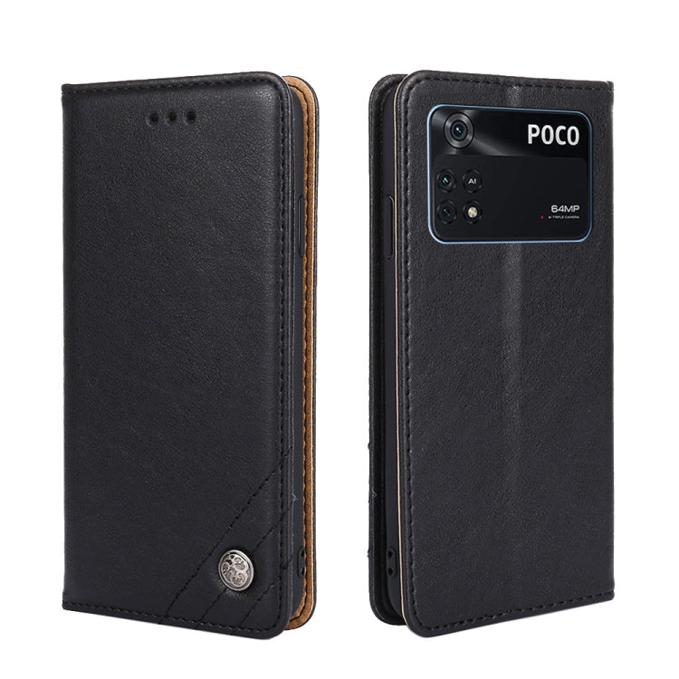 For Xiaomi Poco M4 Pro Non-Magnetic Retro Texture Leather Phone Case