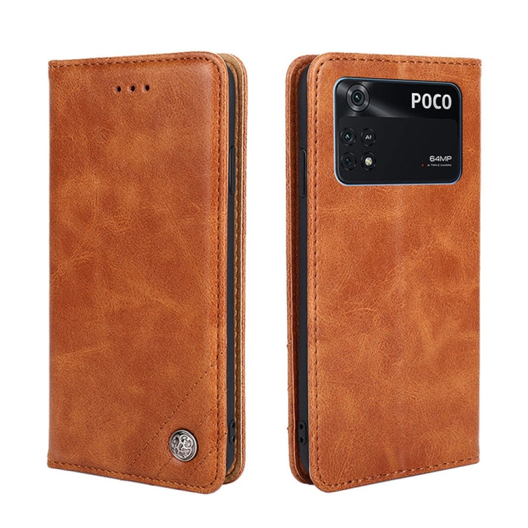 For Xiaomi Poco M4 Pro Non-Magnetic Retro Texture Leather Phone Case