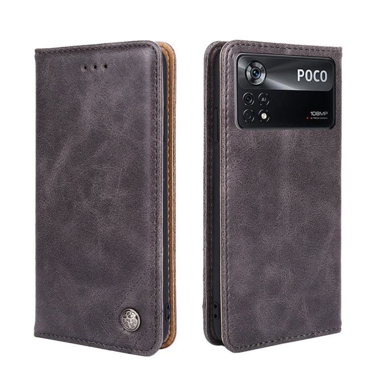 For Xiaomi Poco X4 Pro 5G Non-Magnetic Retro Texture Leather Phone Case