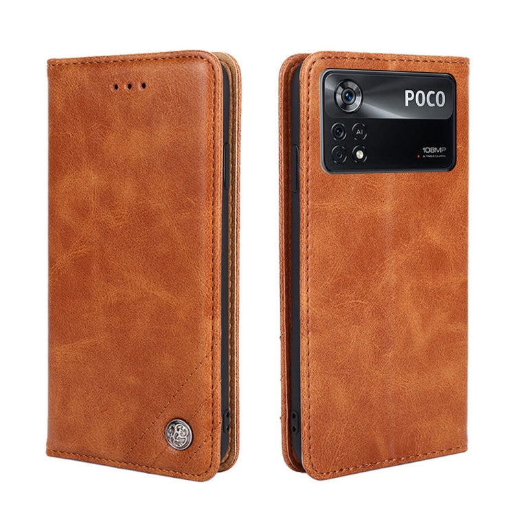 For Xiaomi Poco X4 Pro 5G Non-Magnetic Retro Texture Leather Phone Case