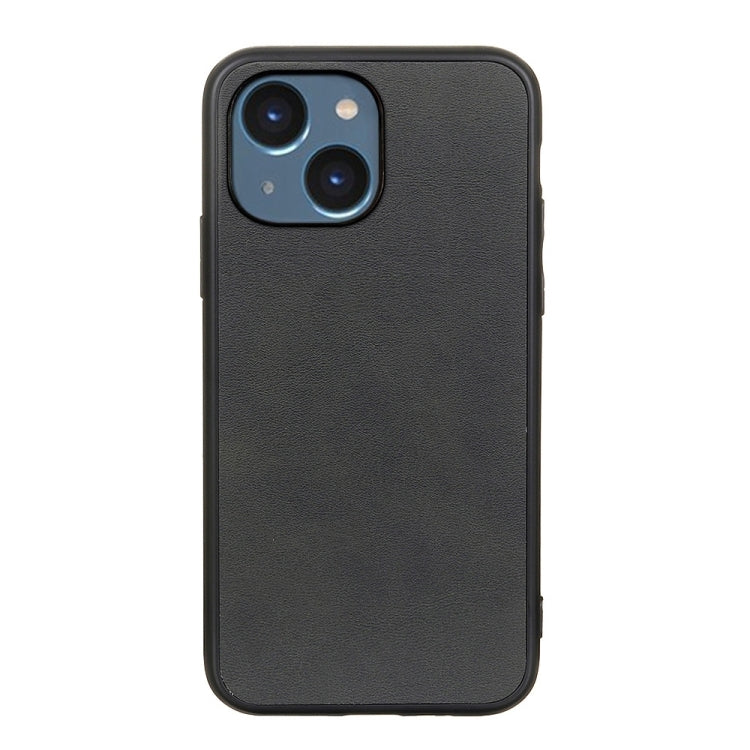For iPhone 14 Plus Accurate Hole Two-color Calf Texture Shockproof Phone Case