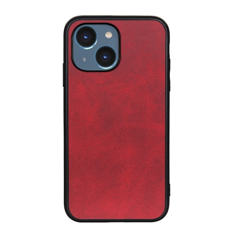 For iPhone 14 Plus Accurate Hole Two-color Calf Texture Shockproof Phone Case