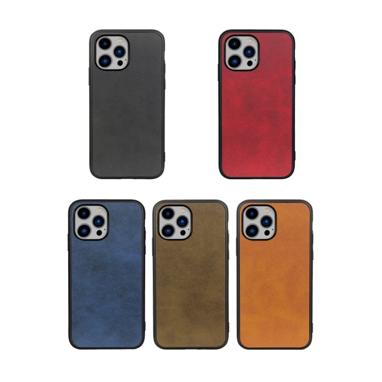 For iPhone 14 Plus Accurate Hole Two-color Calf Texture Shockproof Phone Case