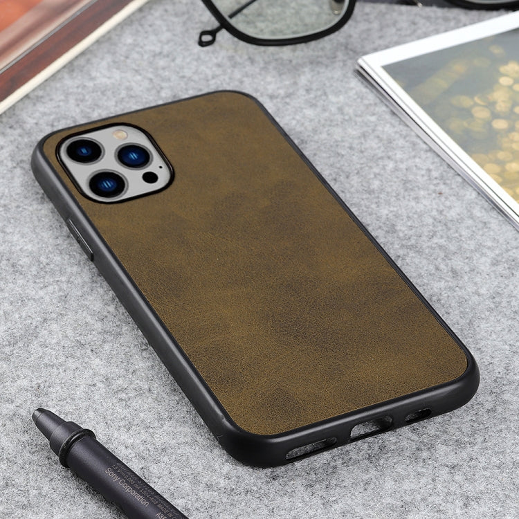 For iPhone 14 Plus Accurate Hole Two-color Calf Texture Shockproof Phone Case