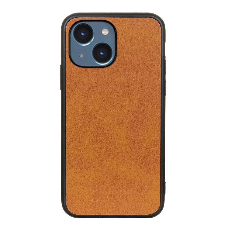 For iPhone 14 Plus Accurate Hole Two-color Calf Texture Shockproof Phone Case