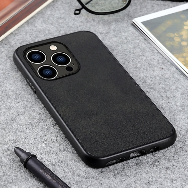 For iPhone 14 Pro Accurate Hole Two-color Calf Texture Shockproof Phone Case
