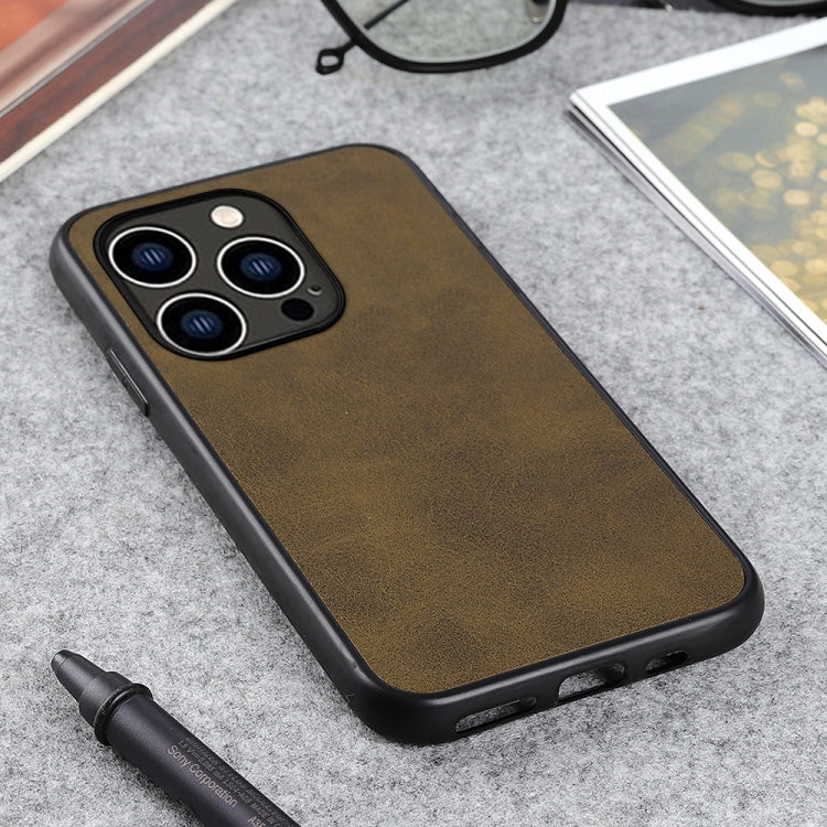 For iPhone 14 Pro Accurate Hole Two-color Calf Texture Shockproof Phone Case
