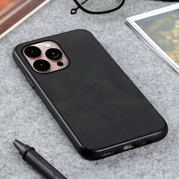For iPhone 14 Pro Max Accurate Hole Two-color Calf Texture Shockproof Phone Case