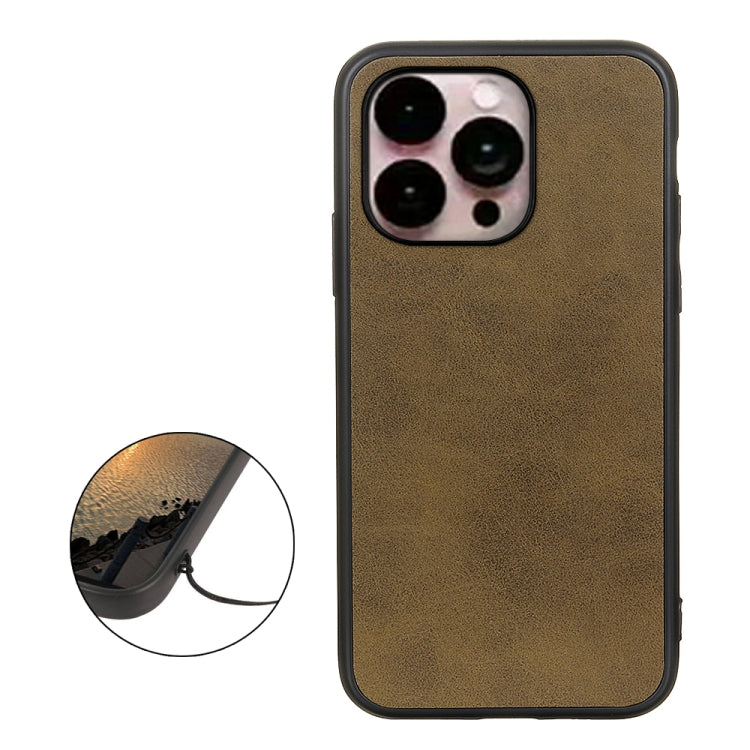 For iPhone 14 Pro Max Accurate Hole Two-color Calf Texture Shockproof Phone Case