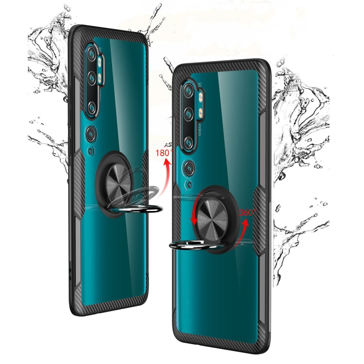 For Xiaomi CC9 Pro Shockproof Transparent TPU + Acrylic Protective Case with Ring Holder