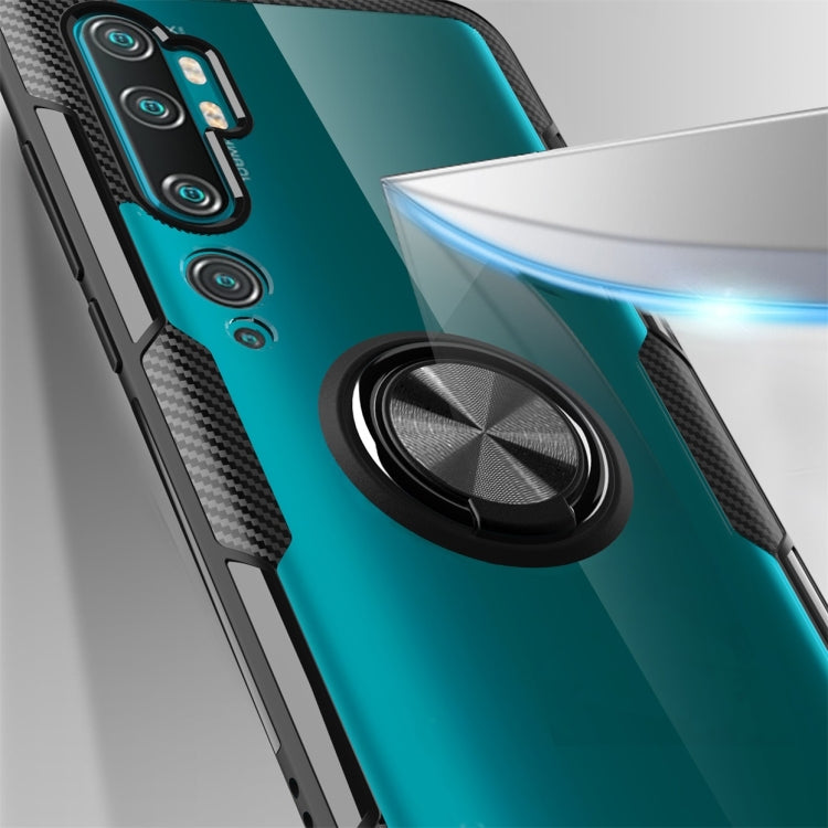 For Xiaomi CC9 Pro Shockproof Transparent TPU + Acrylic Protective Case with Ring Holder