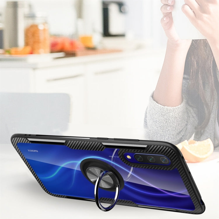 For Xiaomi CC9 Shockproof Transparent TPU + Acrylic Protective Case with Ring Holder