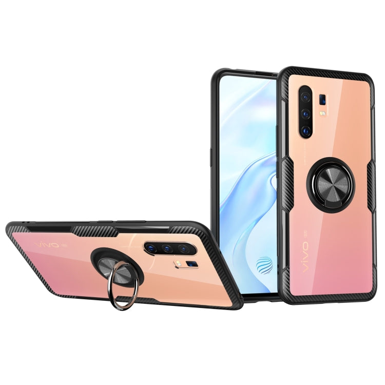 For Vivo X30 Pro Shockproof Transparent TPU + Acrylic Protective Case with Ring Holder