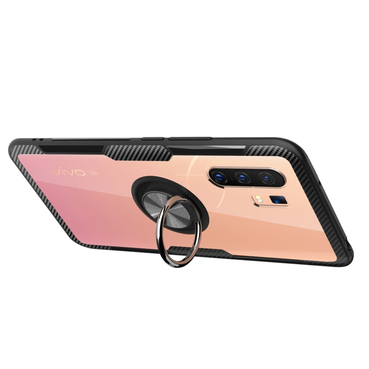 For Vivo X30 Pro Shockproof Transparent TPU + Acrylic Protective Case with Ring Holder
