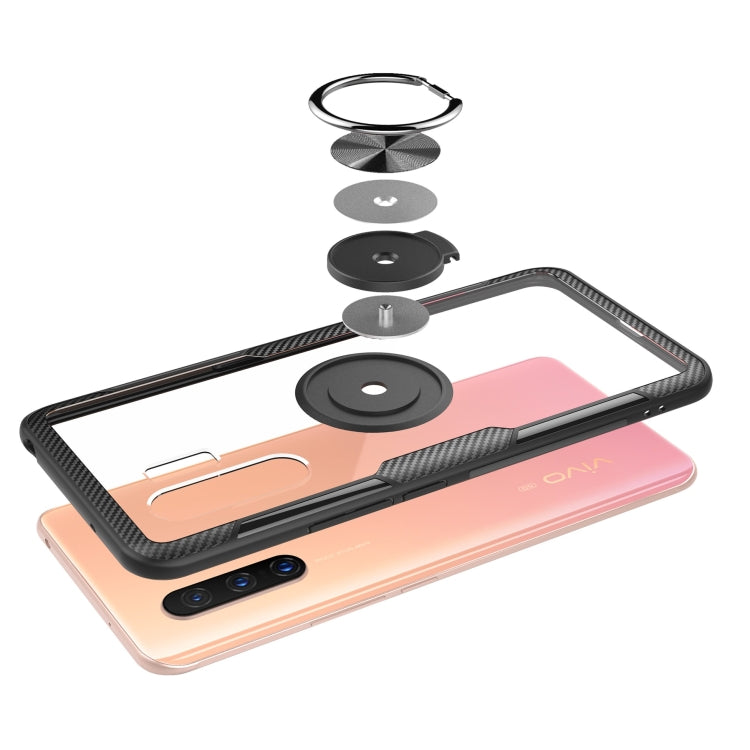 For Vivo X30 Pro Shockproof Transparent TPU + Acrylic Protective Case with Ring Holder
