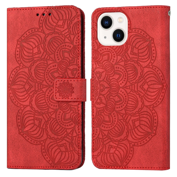 For iPhone 13 mini Mandala Embossed Flip Leather Phone Case