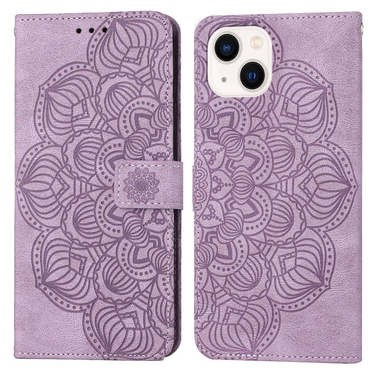 For iPhone 13 mini Mandala Embossed Flip Leather Phone Case