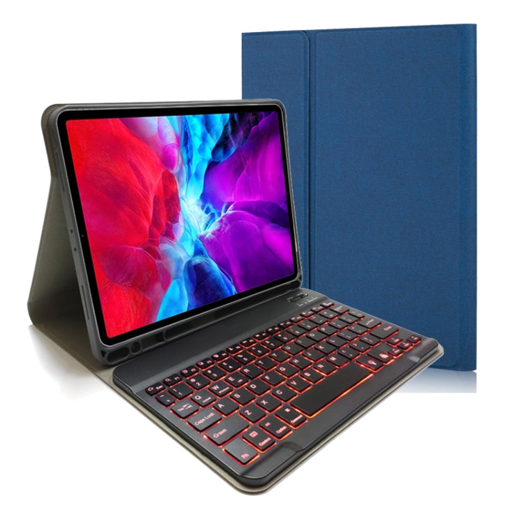 RK11D Backlight Cloth Texture Detachable Magnetic Bluetooth Keyboard Horizontal Flip Leather Tablet Case for iPad Pro 11 2020 / 2018 with Holder & Pen Slot