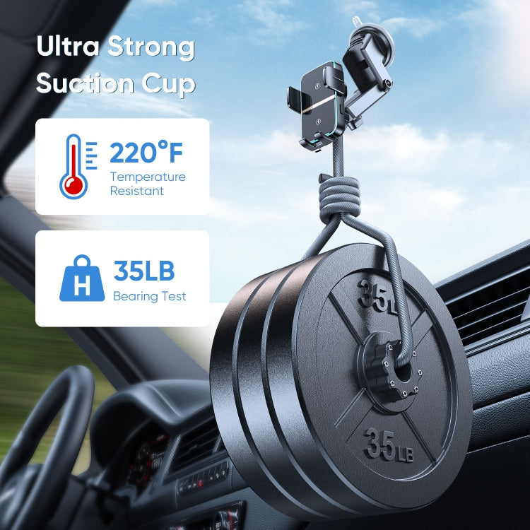 JOYROOM JR-ZS246 Car Dashboard 15W Qi Dual-Coil Wireless Charger Phone Holder(Black)