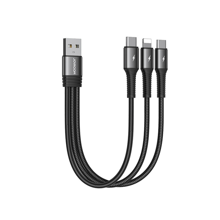 JOYROOM S-01530G11 3 in 1 USB to 8 Pin+Type-Cx2 Nylon Braid Charging Cable, Length: 15cm(Black)