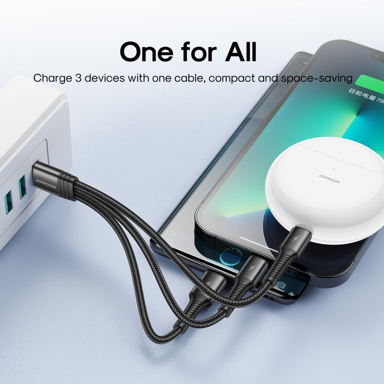 JOYROOM S-01530G11 3 in 1 USB to 8 Pin+Type-Cx2 Nylon Braid Charging Cable, Length: 15cm(Black)