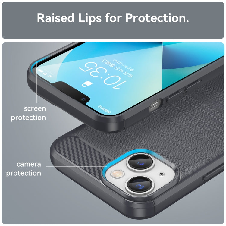 For iPhone 14 Plus Brushed Texture Carbon Fiber TPU Phone Case