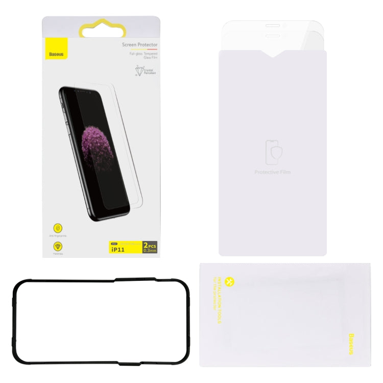 For iPhone 11 2pcs Baseus 0.3mm Full-glass Crystal Tempered Glass Film
