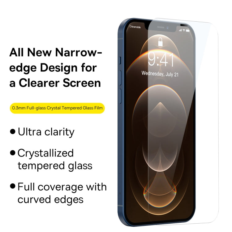 For iPhone 12 Pro Max 2pcs Baseus 0.3mm Full-glass Crystal Tempered Glass Film