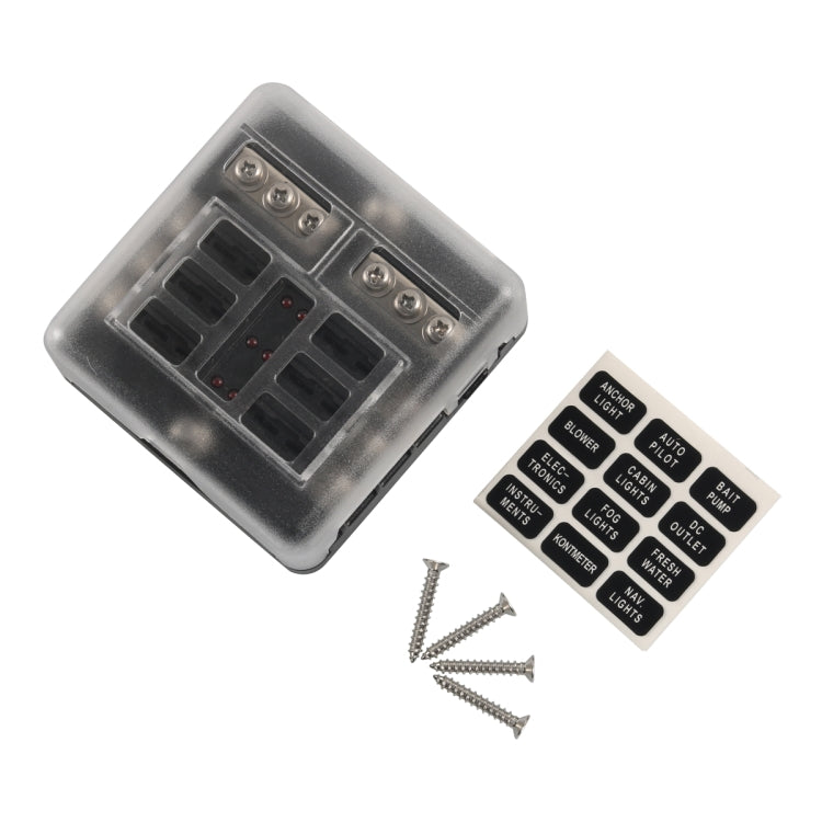 A5516 6 Way Fuse Box Blade Fuse Holder with LED Warning Indicator / Negative for Auto Car Truck Boat