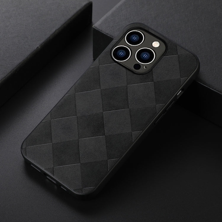 For iPhone 14 Pro Weave Plaid PU Phone Case