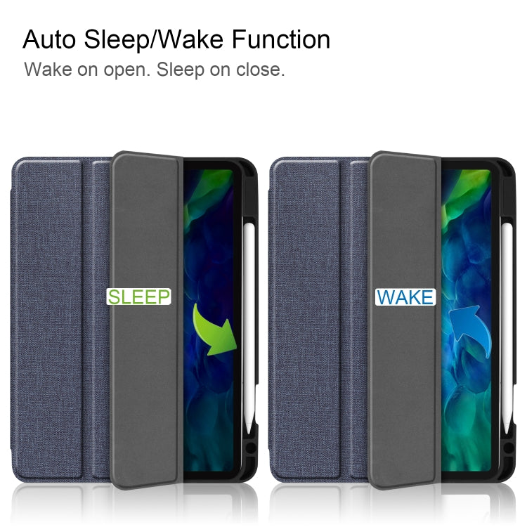 For iPad Pro 11 inch 2020 Fabric Denim TPU Smart Tablet Leather Tablet Case with Sleep Function & Tri-Fold Bracket & Pen Slot