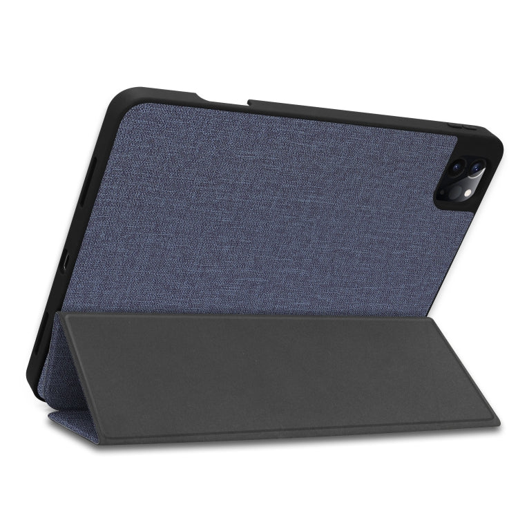 For iPad Pro 11 inch 2020 Fabric Denim TPU Smart Tablet Leather Tablet Case with Sleep Function & Tri-Fold Bracket & Pen Slot