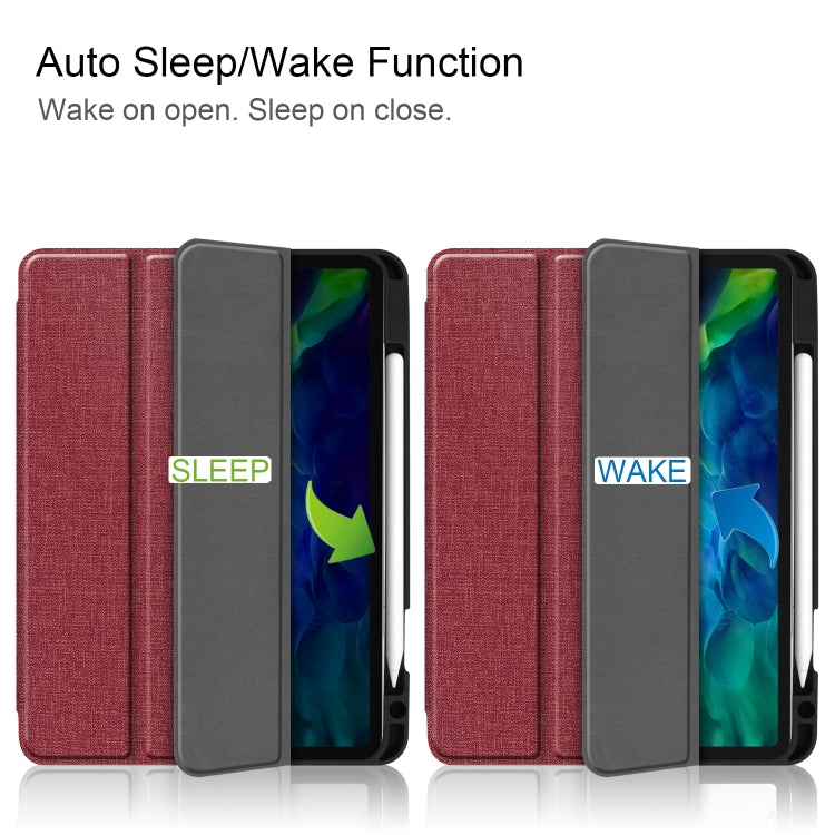 For iPad Pro 11 inch 2020 Fabric Denim TPU Smart Tablet Leather Tablet Case with Sleep Function & Tri-Fold Bracket & Pen Slot