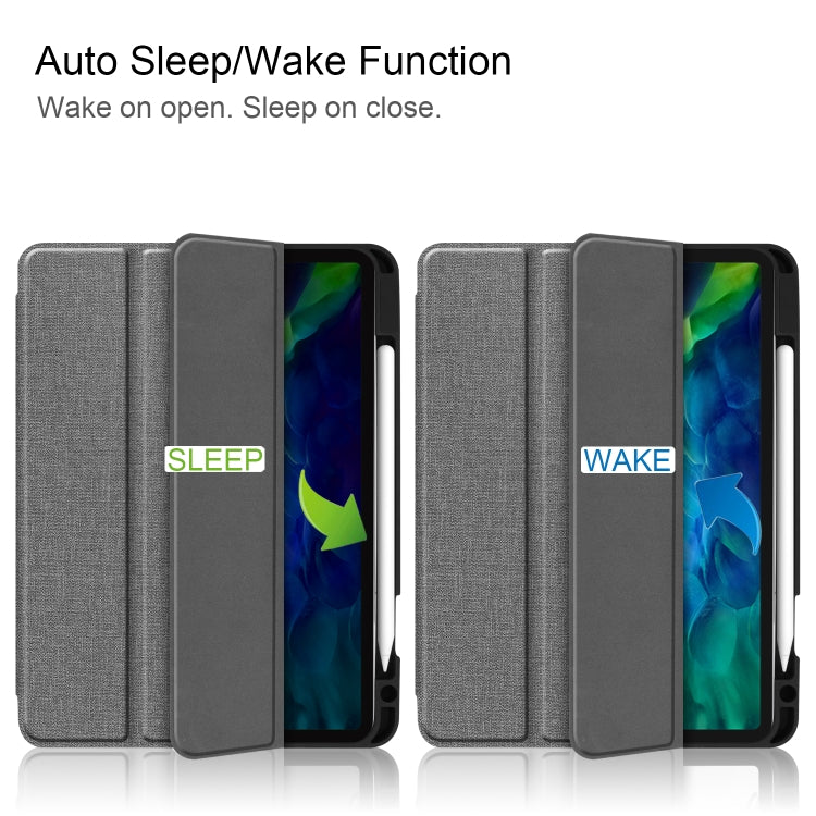 For iPad Pro 11 inch 2020 Fabric Denim TPU Smart Tablet Leather Tablet Case with Sleep Function & Tri-Fold Bracket & Pen Slot