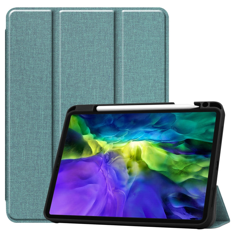 For iPad Pro 11 inch 2020 Fabric Denim TPU Smart Tablet Leather Tablet Case with Sleep Function & Tri-Fold Bracket & Pen Slot
