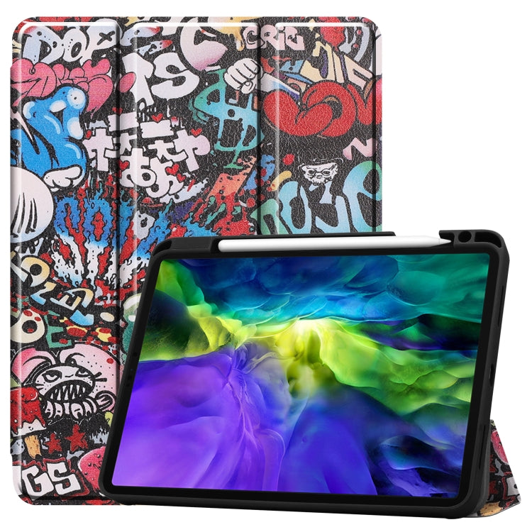 For iPad Pro 11 inch 2020 Painted TPU Smart Tablet Holster With Sleep Function & Tri-Fold Bracket & Pen Slot