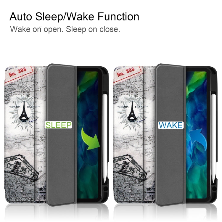 For iPad Pro 11 inch 2020 Painted TPU Smart Tablet Holster With Sleep Function & Tri-Fold Bracket & Pen Slot