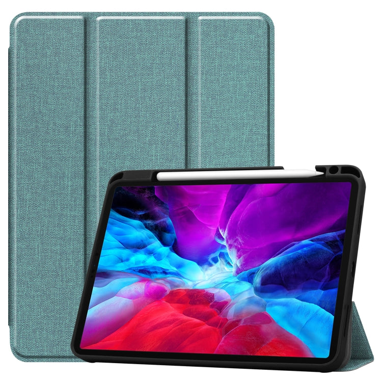 For iPad Pro 12.9 inch 2020 Fabric Denim TPU Smart Tablet Leather Tablet Case with Sleep Function & Tri-Fold Bracket & Pen Slot