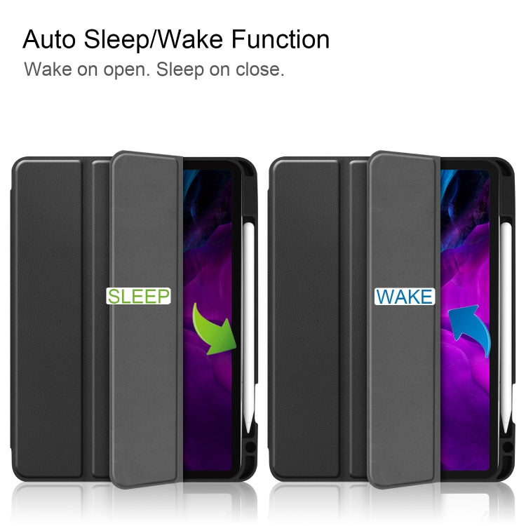 For iPad Pro 12.9 inch 2020 Custer Pattern Pure Color TPU Smart Tablet Holster with Sleep Function & Tri-Fold Bracket & Pen Slot