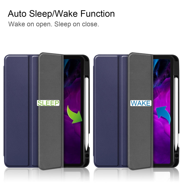 For iPad Pro 12.9 inch 2020 Custer Pattern Pure Color TPU Smart Tablet Holster with Sleep Function & Tri-Fold Bracket & Pen Slot