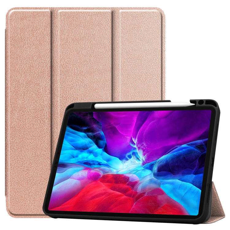 For iPad Pro 12.9 inch 2020 Custer Pattern Pure Color TPU Smart Tablet Holster with Sleep Function & Tri-Fold Bracket & Pen Slot
