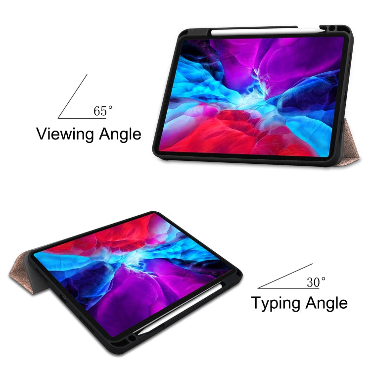 For iPad Pro 12.9 inch 2020 Custer Pattern Pure Color TPU Smart Tablet Holster with Sleep Function & Tri-Fold Bracket & Pen Slot