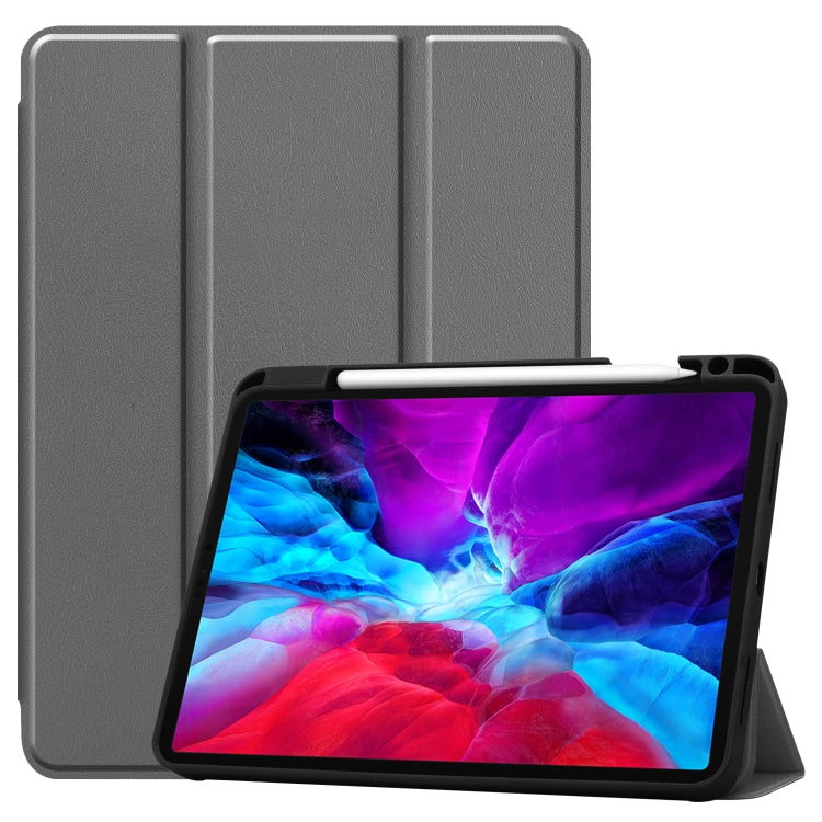For iPad Pro 12.9 inch 2020 Custer Pattern Pure Color TPU Smart Tablet Holster with Sleep Function & Tri-Fold Bracket & Pen Slot